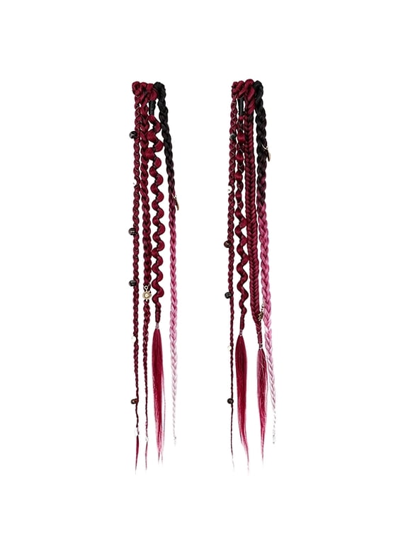 Clip in Braid Hair Extensions for Women, 16" Boho Dreadlock Clip in Braids with Beads & Charms, 2PCS Synthetic Braided Hair Pieces for Festival Cosplay, Women Daily Wear