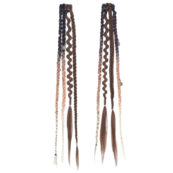 Clip in Braid Hair Extensions for Women, 20" Boho Dreadlock Clip in Braids with Beads & Charms, 2PCS Synthetic Braided Hairpieces for Cosplay Daily, Dark Chocolate Brown with Copper Mixed