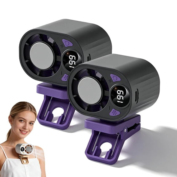 Clip On Car Air Conditioner, 2026 New Portable Rechargeable Clip On Air Conditioner Fan, Silent Mini Clip Fans for Drivers, Adjustable Digital Display Fan for the Office or Travel (Purple)