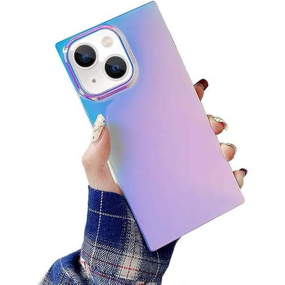 YJJSKKEJI for Rectangle iPhone 15 Case for Women, Bling Sparkly Laser Color Changing Designer Case Glitter Slim Thin Soft Flexible TPU Silicone Protective Light Mirror Iridescent Girly Case