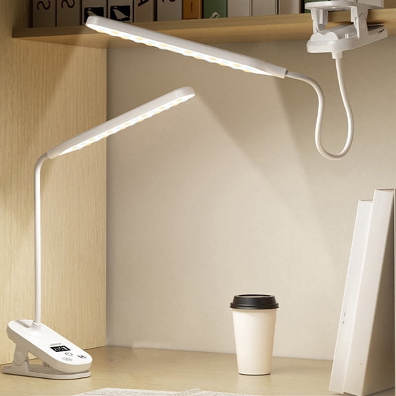 Clip On Desk Lamp With Eye Protection, Full Spectrum Natural Light, No Flicker, USB Rechargeable 1500 Mah Battery, Pomodoro Timer And Clock, Stepless Brightness, Flexible Arm, Dorm Bedroom Office