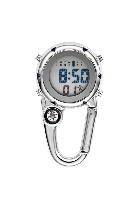 Clip on Digital Quartz Watch Backpack Belt Waterproof and Shockproof Anti-oxidation Pocket Watch Glow in The Dark Carabiner Watch with Compass Alarm Clock Date Week for Outdoor