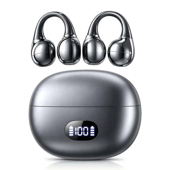 Clip On Earbuds, Bluetooth 5.4 Open Ear Earbuds with LED Display Charging Case, Lightweight Comfortable Fit, Waterproof Wireless Earbuds, Clear Calls, Fast Pair