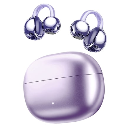 Clip on Earbuds Bluetooth 5.4, Open Ear earbuds Wireless with Mic, Lightweight Comfort, Small-Ear Friendly Bluetooth Earbuds, 60H Sport Ear Buds, IP7 Waterproof Noise Cancelling Headphones, Purple