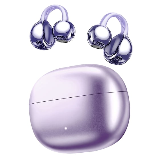 Clip on Earbuds Bluetooth 5.4, Open Ear earbuds Wireless with Mic, Lightweight Comfort, Small-Ear Friendly Bluetooth Earbuds, 60H Sport Ear Buds, IP7 Waterproof Noise Cancelling Headphones, Purple