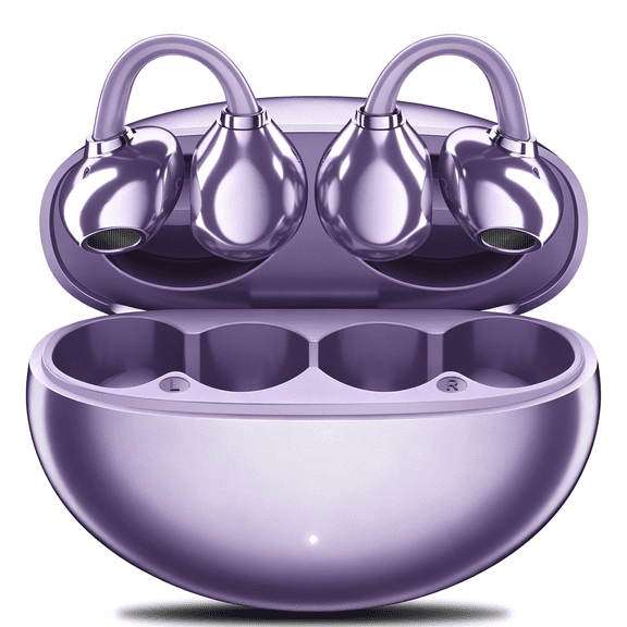 Clip on Earbuds Bluetooth 5.4, Open Ear earbuds Wireless with Mic, Lightweight Comfort, Small-Ear Friendly Bluetooth Earbuds, 60H Sport Ear Buds, IP7 Waterproof Noise Cancelling Headphones, Purple
