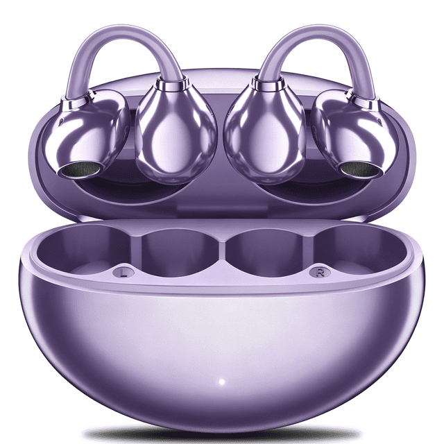 Clip on Earbuds Bluetooth 5.4, Open Ear earbuds Wireless with Mic, Lightweight Comfort, Small-Ear Friendly Bluetooth Earbuds, 60H Sport Ear Buds, IP7 Waterproof Noise Cancelling Headphones, Purple