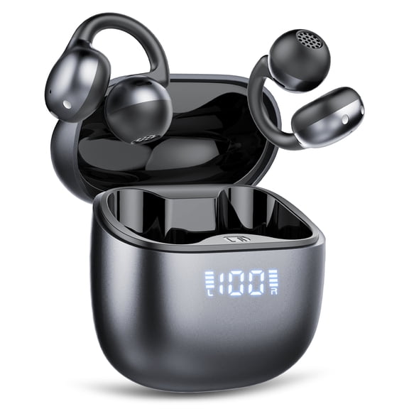 Clip on Earbuds Bluetooth 6.0, Open Ear Earbuds with Mic, 60H Playtime, Adaptive Noise Cancelling Clear Calls, Lightweight Comfort, Deep Bass, IPX7 Waterproof, Design Fit Running/Workout(Black)