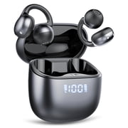 Clip on Earbuds Bluetooth 6.0, Open Ear Earbuds with Mic, 60H Playtime, Adaptive Noise Cancelling Clear Calls, Lightweight Comfort, Deep Bass, IPX7 Waterproof, Design Fit Running/WorkoutBlack