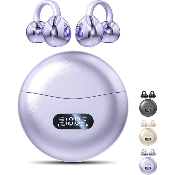 Clip on Earbuds,Open Ear Earbuds Wireless Bluetooth 5.4, Lightweight Open Ear Headphones with Mic 60H Battery,Waterproof, for Sports, Running, Small Ears & Glasses Wearers,Workouts