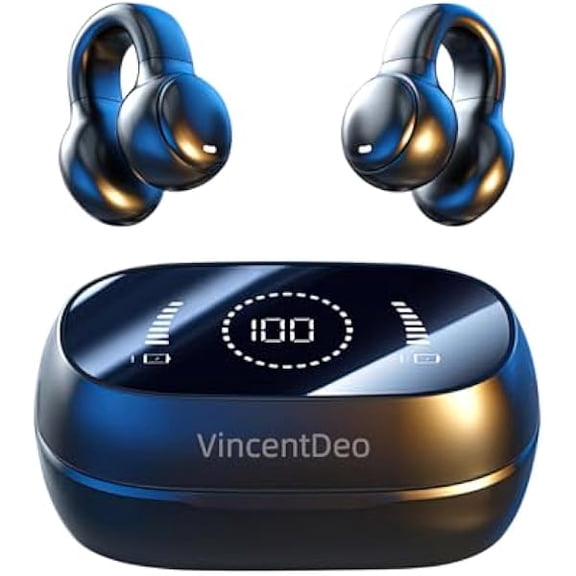 Clip On Earbuds,Open Ear Headphones Wireless Bluetooth 5.4, Bone Conduction Headphones,HD Voice Calls,Waterproof Earbuds for Fitness and Running (Black)
