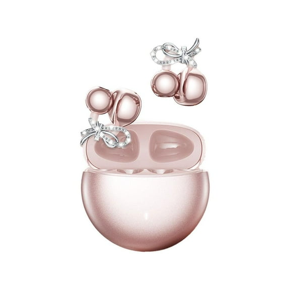 Clip on Earbuds Open Ear Wireless Bluetooth 5.4 Headphones with Butterfly Bow Rhinestone Earphone Decoration,40H Play,Noise Cancelling,Waterproof,Comfortable for Small Ears & Glasses Wearers