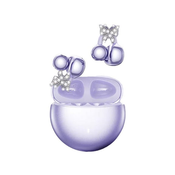 Clip on Earbuds Open Ear Wireless Bluetooth 5.4 Headphones with Butterfly Bow Rhinestone Earphone Decoration,40H Play,Noise Cancelling,Waterproof,Comfortable for Small Ears & Glasses Wearers