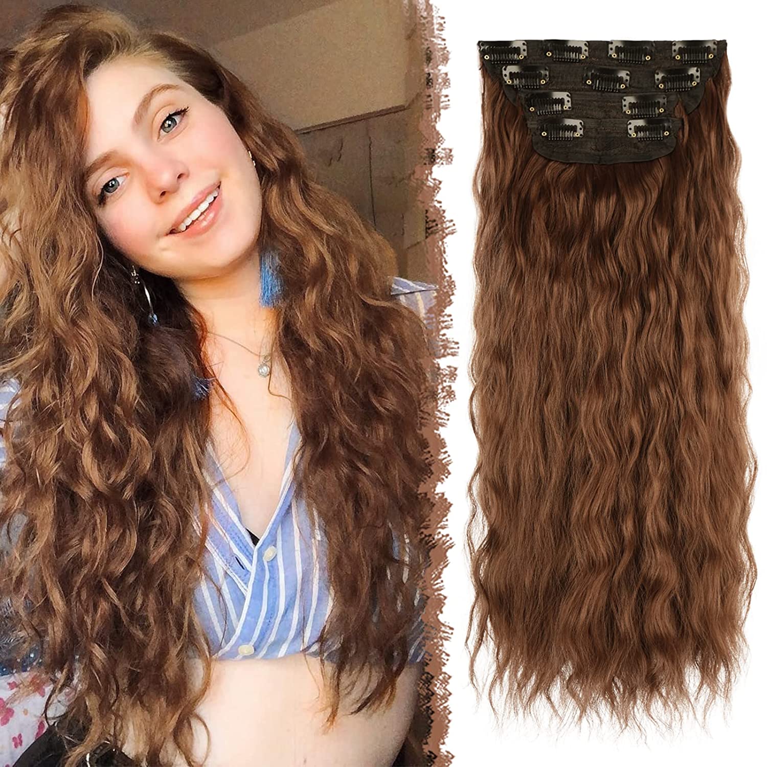 Clip in Extensions Wavy Curly Hair Extension 4PCS Thick Full Head Clip