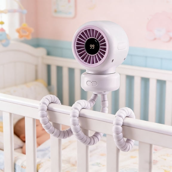 Clip On Fan, Portable Rechargeable with Auto Oscillation & Digital Display, 90° Wide Coverage, Quiet 3-Speed, Flexible Tripod for Car Seat, Stroller, Camping