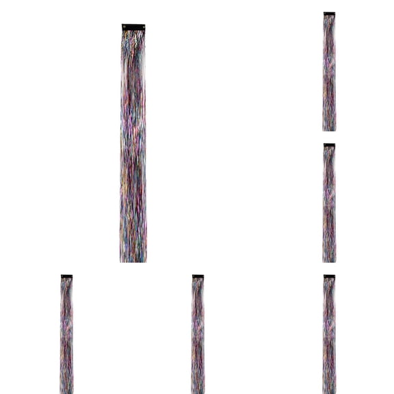 Clip In Glitter Hair Extensions Bulk 12Pcs Set 20 Inch Rainbow Colors Tinsel Hair Pieces With Metal Clips For Festival Group Outfits and Party Hairstyles