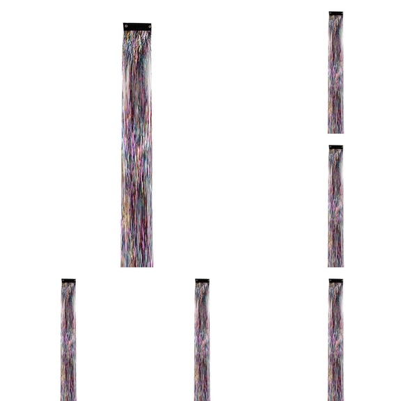 Clip In Glitter Hair Extensions Bulk 12Pcs Set 20 Inch Rainbow Colors Tinsel Hair Pieces With Metal Clips For Festival Group Outfits and Party Hairstyles