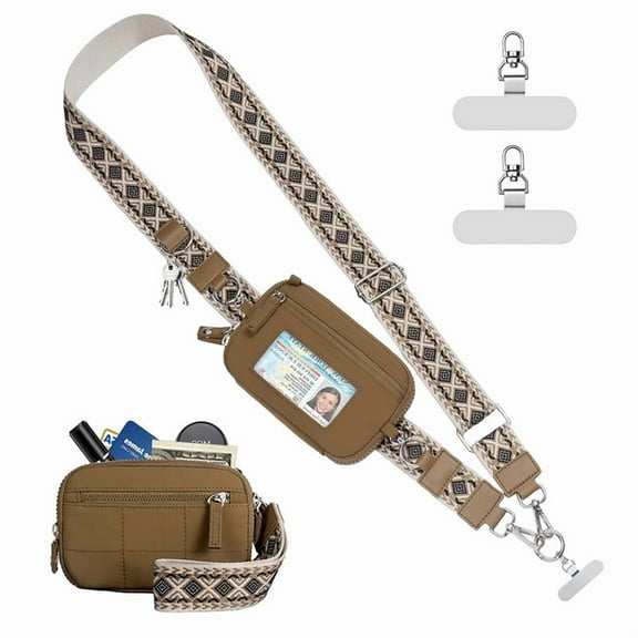 Clip and Go Strap for Phone with Anti-Theft Zipper Purse Crossbody Phone Lanyard, Daily Pouch Detachable Quilted Wrist Travel Wallet with RFID and ID Window