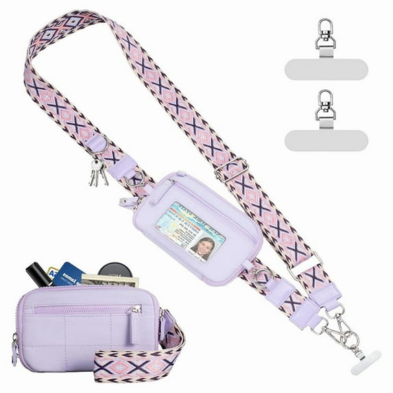 Clip and Go Strap for Phone with Anti-Theft Zipper Purse Crossbody Phone Lanyard, Daily Pouch Detachable Quilted Wrist Travel Wallet with RFID and ID Window
