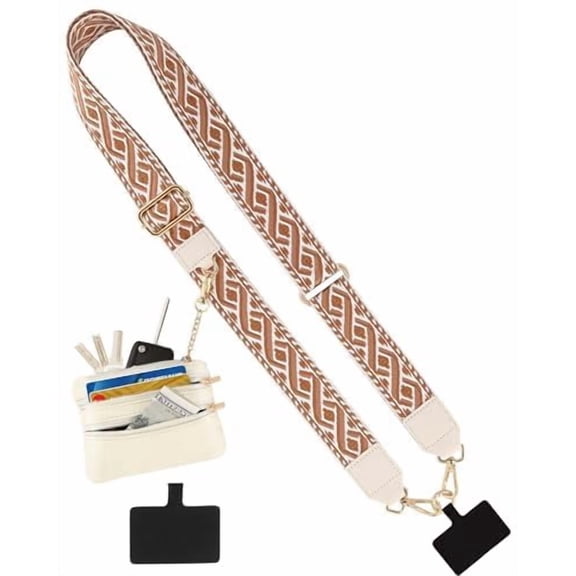 Clip and Go Strap for Phone with Wallet Crossbody,Adjustable Phone Strap with Zippered Pouch,Upgraded and Extended in Length,Phone Strap Crossbody Phones Strap with Wallet- Brown