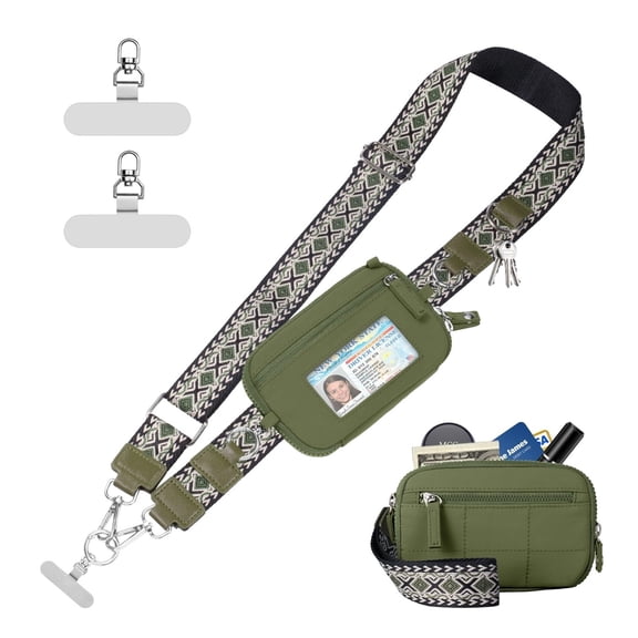Clip and Go Strap for Phone with Wallet Crossbody Phone Lanyard with Anti-Theft Zipper Pouch Detachable Quilted Wrist Wallet with RFID and ID Window for Daily and Travel