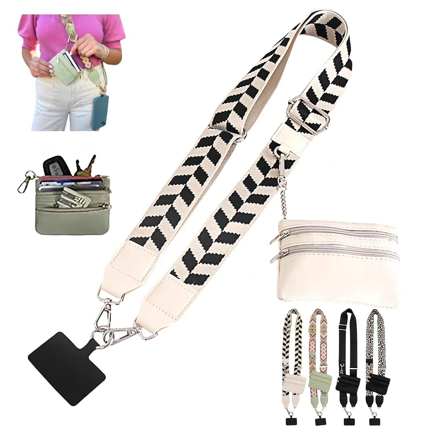 Clip and Go Strap for Phone with Wallet Crossbody Clip Go Strap with Pouch for Cell Phone Cross Body Phone String with Zipper Wallet Pouch