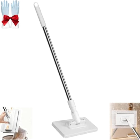 Clip to Grip Mop, No-Wash Mop with 8 Reusable Cloths, Automatic Cloth Changing Mini Sweeper Mops, No-Touch Dirty Cleaning Flat Dust Mops, One-Click Disposable Mopstick for Floor