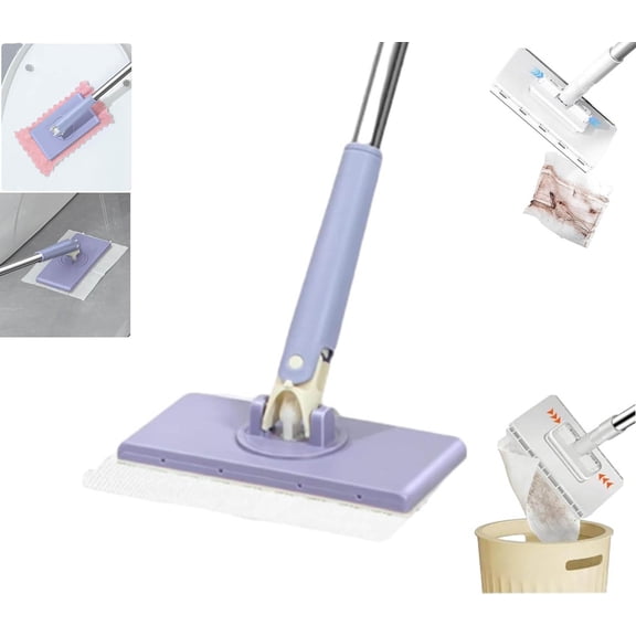 Clip to Grip Mop,Snap Grip Mini Mops, Lazy Mops Wet and Dry,Zero Touch,Clip Mopping Stick,Disposable Dust,No Wash Mops for Wall Door Window,Floor Cleaning(Purple(28in) +1 Piece)
