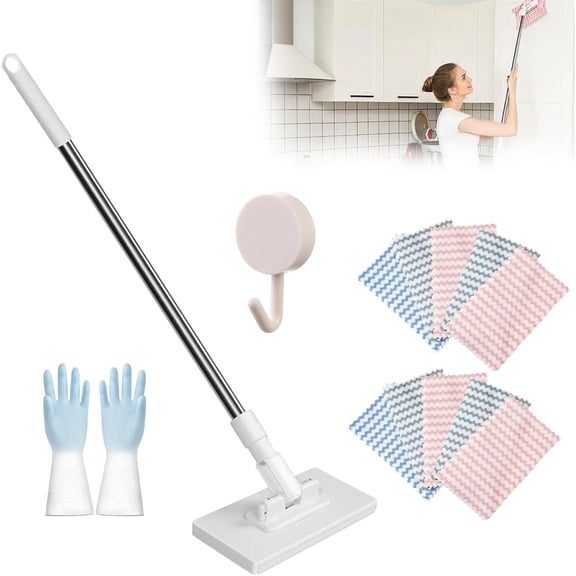 Clip to Grip Mop, Snap and Grip Mini Mops, Zero Touch Mini Mops, Retractable Gap Dust Cleaner Flat with Locking Head & Sweeping Cloths, 100cm Long Handle Mopping Sweeper Stick
