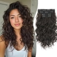 thumbnail image 1 of Clip in Hair Extensions, 4 count 16 inch Curly Hair Extensions Short Soft  Hairpiece Lace Weft Curly Wave Clip Ins Extensions Invisible for Women,Natura Off Brown, 1 of 6