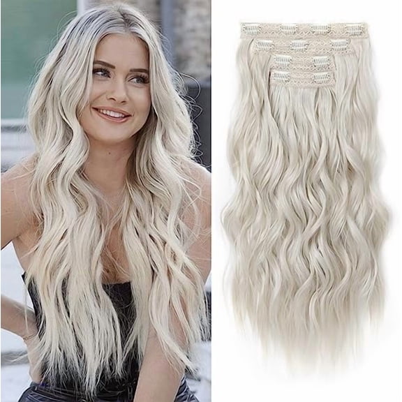 Clip in Hair Extensions, 4 count Blonde Hair Extensions 24" Thick Long Beach Waves hair extensions HE003 Invisible Lace Weft  Soft Hairpieces for Women -  Blonde