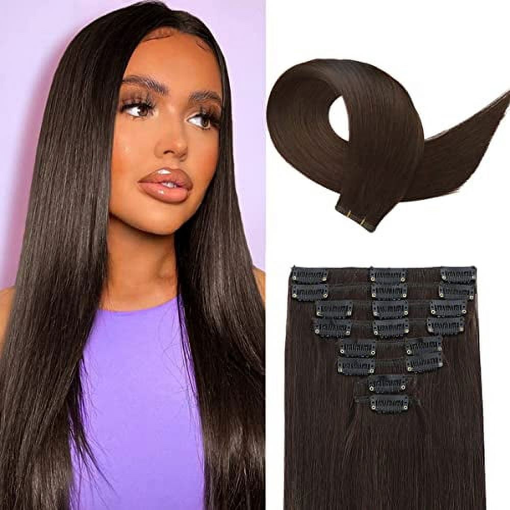 Clip in Hair Extensions Real Human Hair Double Weft Straight Human Hair Extensions 100% Brazilian Virgin Human Hair 8pcs 65g with 18Clips per Pack for
