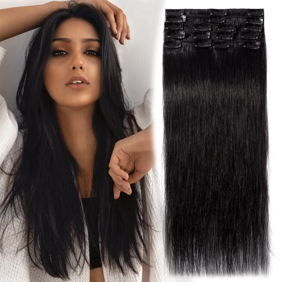 Clip in Hair Extensions Real Human Hair 10 Inch Human Hair Clip in Extensions Medium Brown & Dark Blonde Hair Extensions Clip ins Double Weft 100% Real Human Hair Extensions 8 PCS
