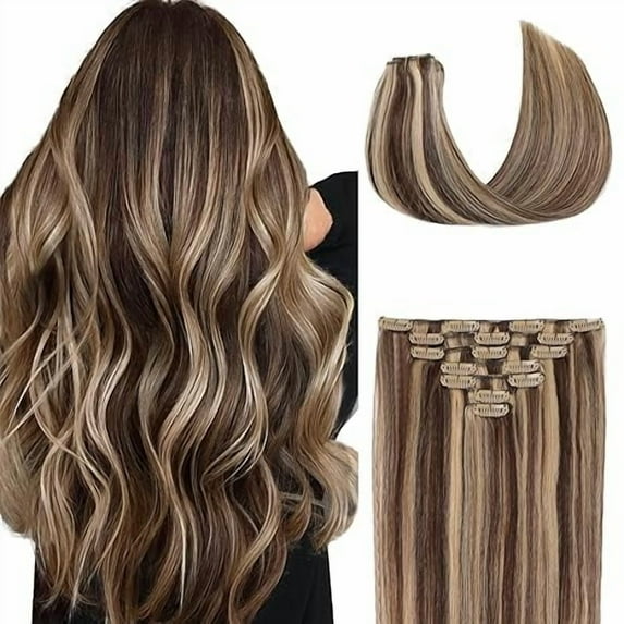Loveternal Clip in Extensions 100% Real Human Hair 14 Inch 8 PCS(Chocolate Brown)