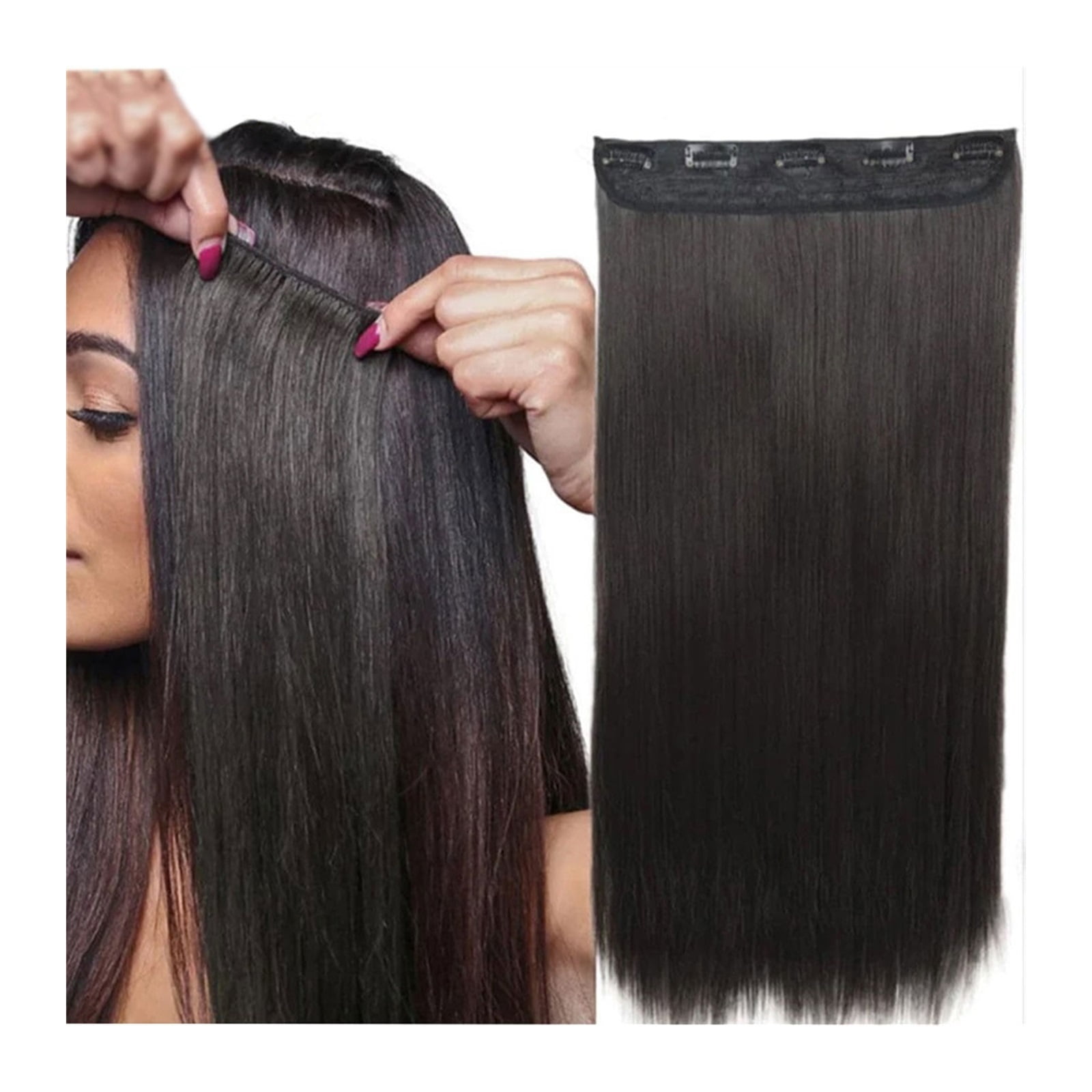 Clip in Hair Extensions Real Human Hair Natural Black Hair Extensions Clip in Human Hair Double Weft, Soft Straight Hair Extensions with 5 Clips Clip In One Piece