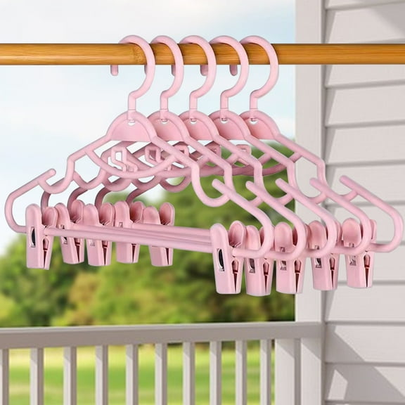 Clip Hanger Cozival 5 Pcs Household Clothes Hanger with Clips - Non-Slip Skirt & Pants Hanger, Space-Saving Design, Durable Plastic for Daily Wardrobe, Skirt Hanger, Red