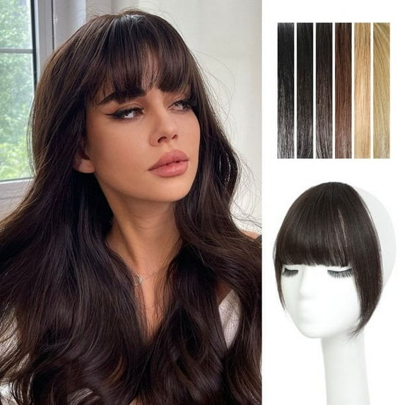 Clip in Bangs for Women 100% Human Hair Extensions French Bangs Flat Neat Bangs Fringe with Hairpieces Clip on Curved Bangs for Daily Wear