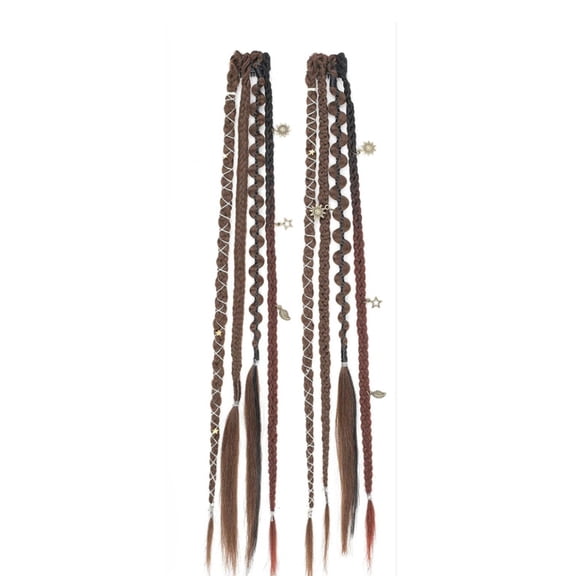 Clip In Braid Hair Extensions 20 Inch Boho Beaded Braids For Women Two PackBrown+burgundy