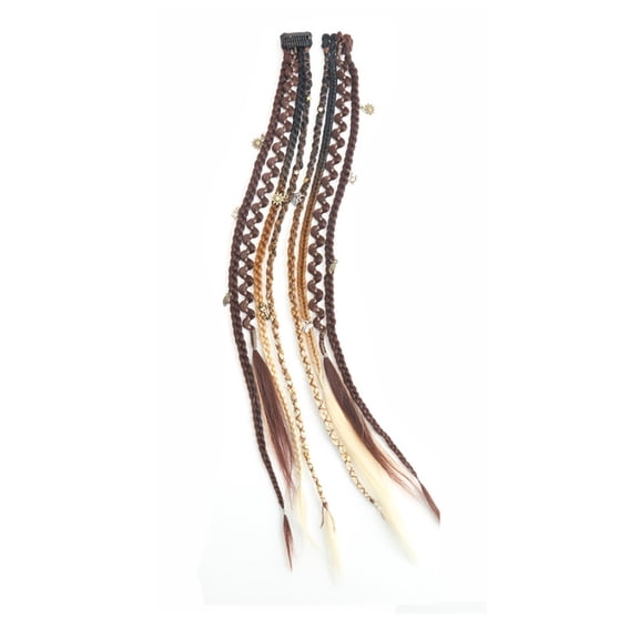 Clip In Braid Hair Extensions 20 Inch Boho Beaded Braids For Women Two PackBurgundy+beige