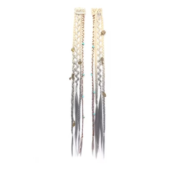 Clip In Braid Hair Extensions 20 Inch Boho Beaded Braids For Women Two PackGold+Gray