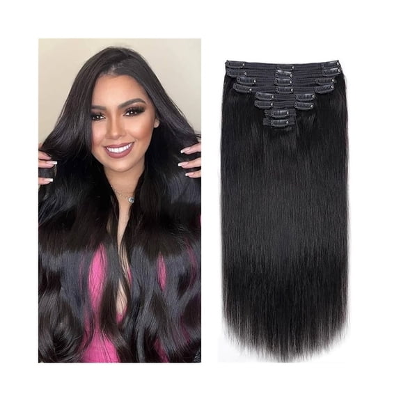 Clip In Hair Extension 100% Remy Human Hair 120Grams 1B Clip On Hair Piece Full Head