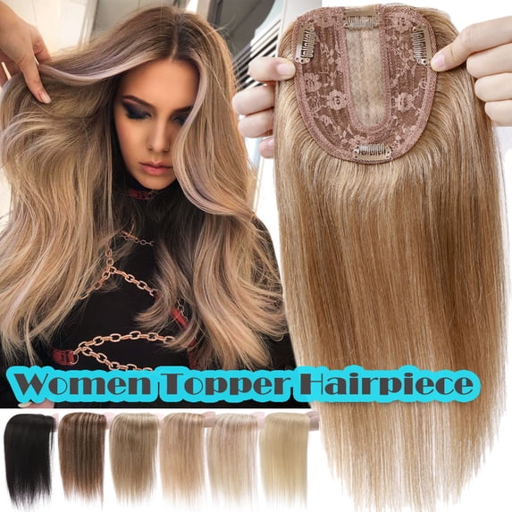 Clip In Hair Extensions 100% Remy Real Human Hair Piece Top Piece Toupee Woman's Topper For Thin Hair Hairpiece For Hair Loss Cover Russian Hair 6-18 inch Highlight