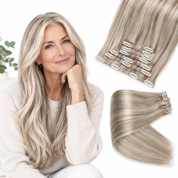 Clip In Hair Extensions Ash Blonde Highlight Bleach