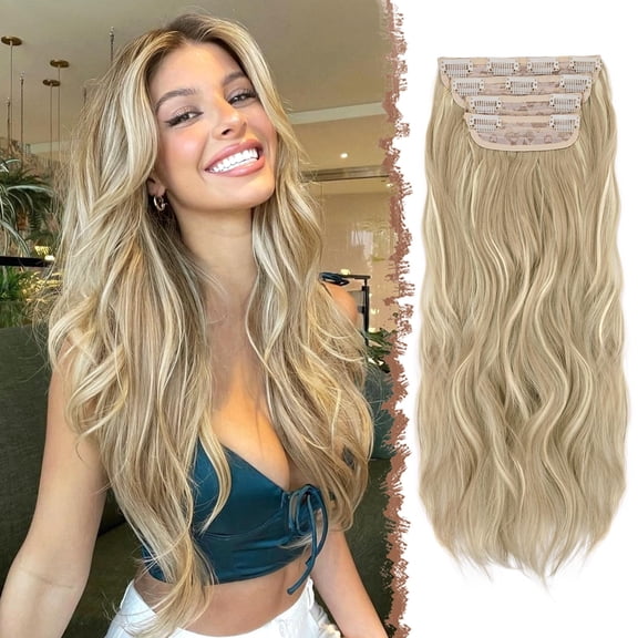 Clip In Hair Extensions For Women - 4 Thick Double Weft Long Wavy Soft Synthetic Blends Well Extension 20 Inch Dirty Blonde