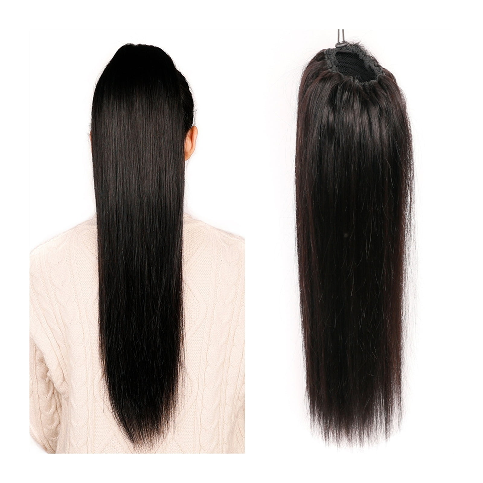 Clip In Ponytail hairpieces Natural Black Straight Human Hair Ponytail ...
