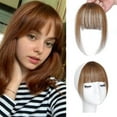 thumbnail image 1 of Clip-In Real Human Hair Bangs with Temples 22cm, Handwoven Brown Fringe for Women, French Curved Style for Daily Wear, 1 of 6