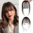 thumbnail image 1 of Clip-In Real Human Hair Bangs with Temples 22cm, Handwoven Brown Fringe for Women, French Curved Style for Daily Wear, 1 of 6