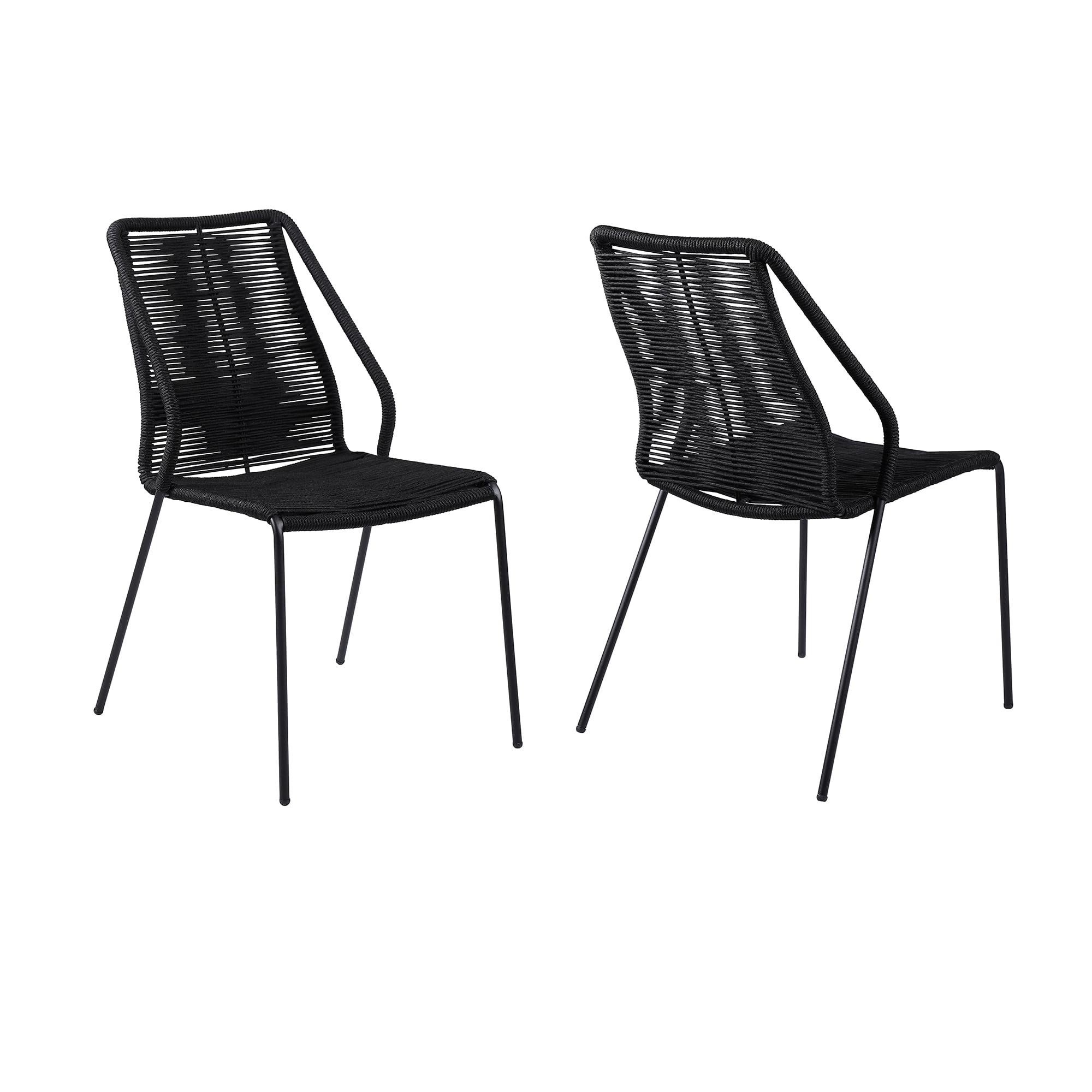 Black Rope and Steel Mid Century Modern Stackable Dining Chairs - Set of 2