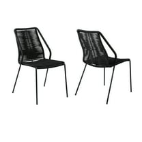 Clip Indoor Outdoor Stackable Steel Dining Chair with Black Rope - Set of 2