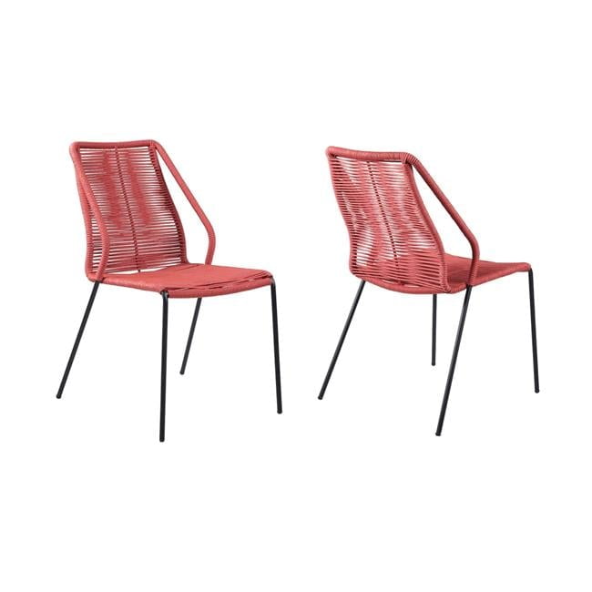 Brick Red Rope and Steel Mid-Century Modern Side Chairs, Set of 2